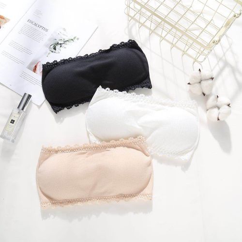 Girls' one-line bandeau with breast pads, yoga sports bra, three-breasted beauty-back ribbed wedding bra