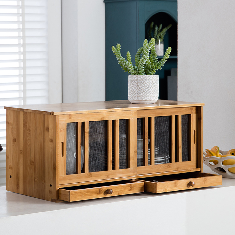 厂家直销楠竹菜柜厨房收纳柜碗柜简易餐边柜现代板台网纱门置物柜