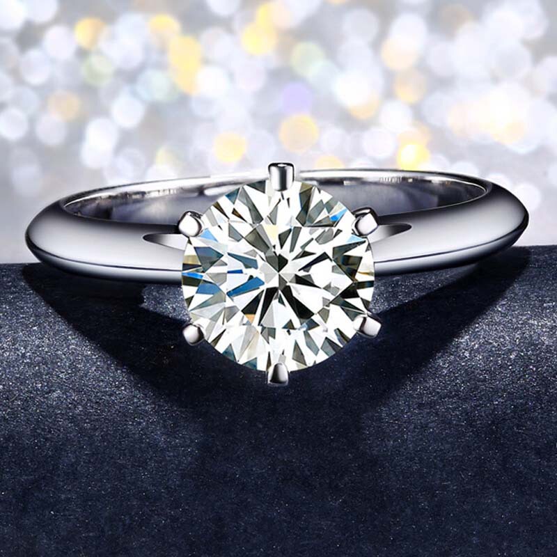 JZ017 Six-claw Simulation Women's Diamond Ring 50 Points White Gold Wedding 1 karat 2 Karat 3 Karat Zircon Ring