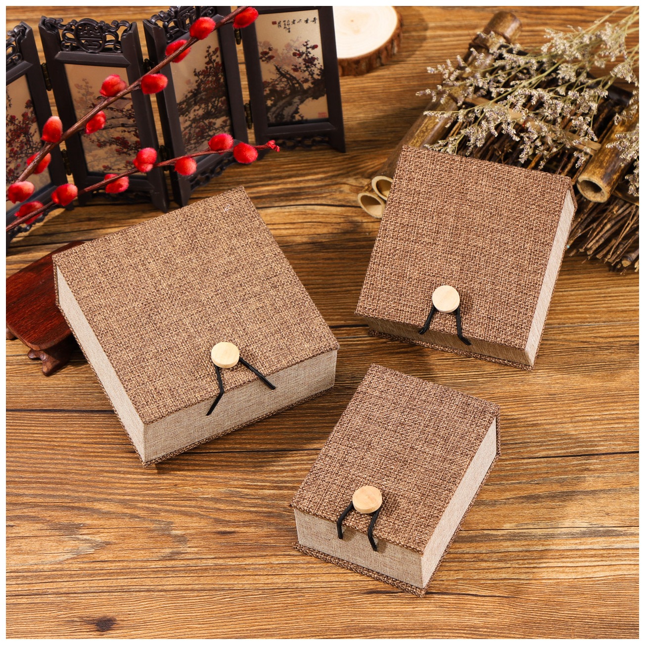 定制麻布首饰盒 戒指盒 吊坠盒 手镯盒 项链盒定做饰品包装盒批发