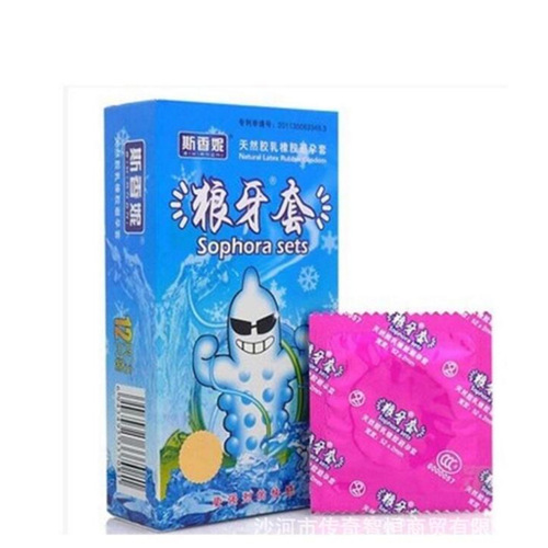 Schani Condoms with Floating Beads, Schani Wolf Teeth Condoms, Cooling and Warming Sensation, 12-Pack Condoms