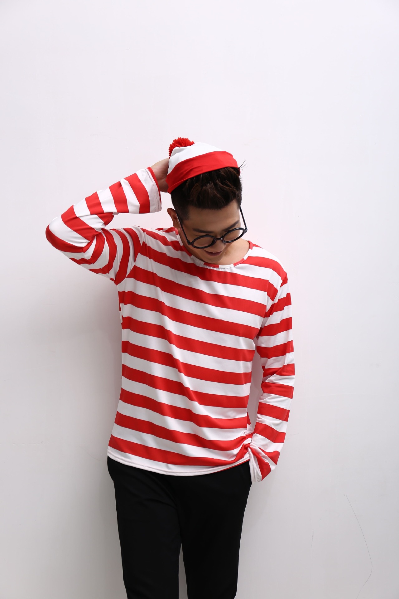 沃里 Where's Wally 男款 情侣服 影楼艺术照全家福 条纹圣诞装