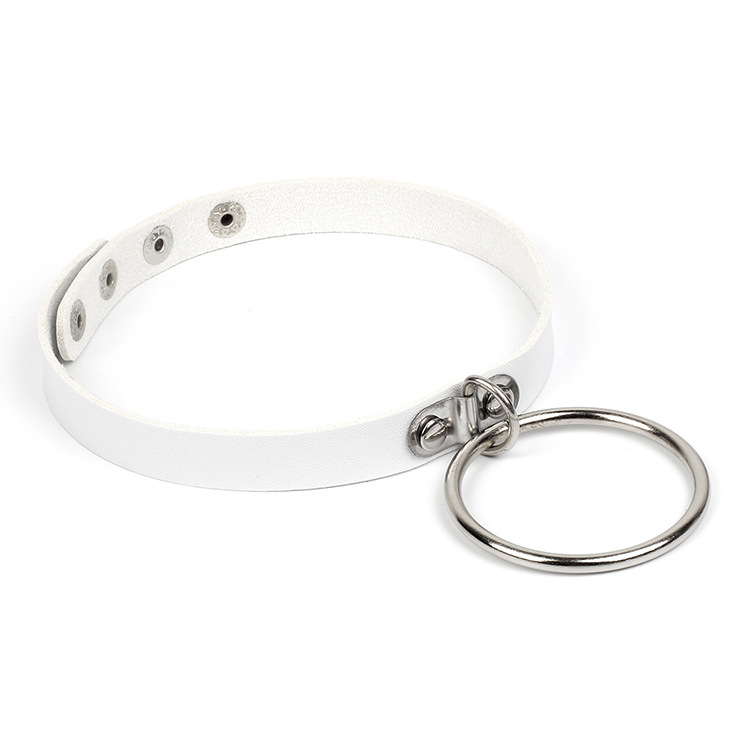 40g Weight Choker Classification Pu Leather Material Circle Pattern Women'S Gender Fashion Style White, Black Color Fashion Circle Pu Leather Choker Wholesale 6