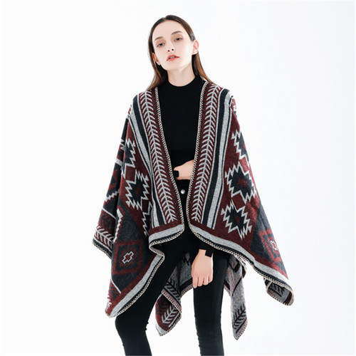  Autumn and Winter Thickened European and American Style Cross Diamond Geometric Pattern Imitation Cashmere Large Shawl Factory Direct Sales