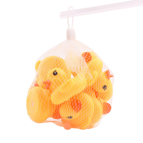 Vinyl Playing Duck - little duck, can make a sound when pinched, educational toy mother and duck, beautiful and cute mesh bag packaging