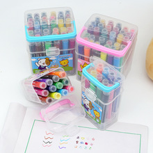 儿童水彩笔 印章粗头彩笔 12色环保涂鸦笔 24色画画笔 手提盒装
