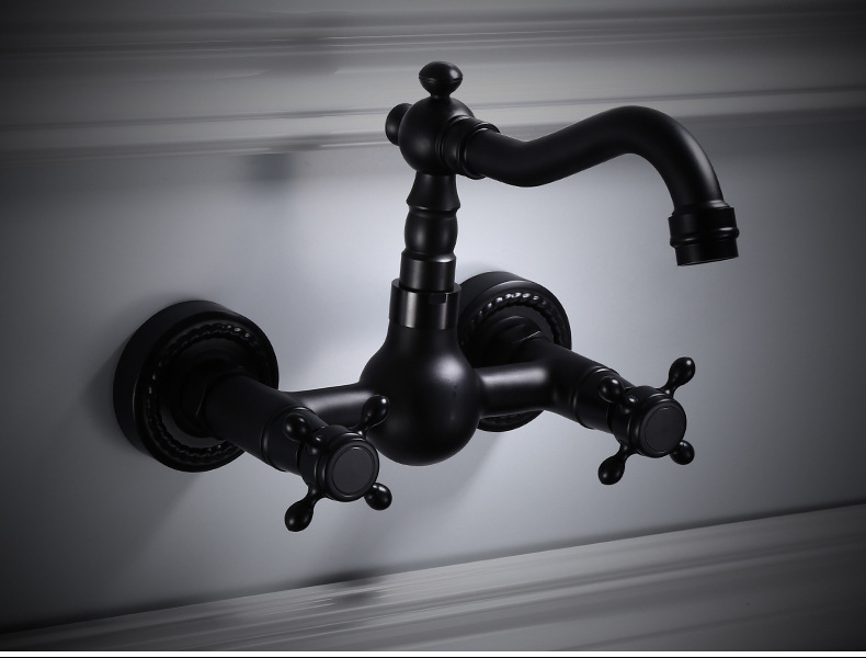 All-copper black European-style bathtub, hot and cold water faucets, bathroom hardware, built-in wall, balcony, 360-degree rotating faucet undefined