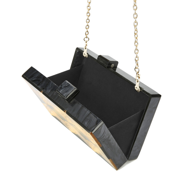 Yellow, Black Color Yellow Black Arylic Plaid Square Evening Bags