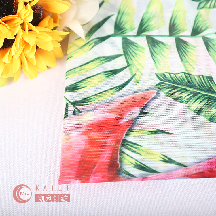 数码印花高色牢度柔软连衣裙吊带面料 30D涤氨弹力网布数码印花