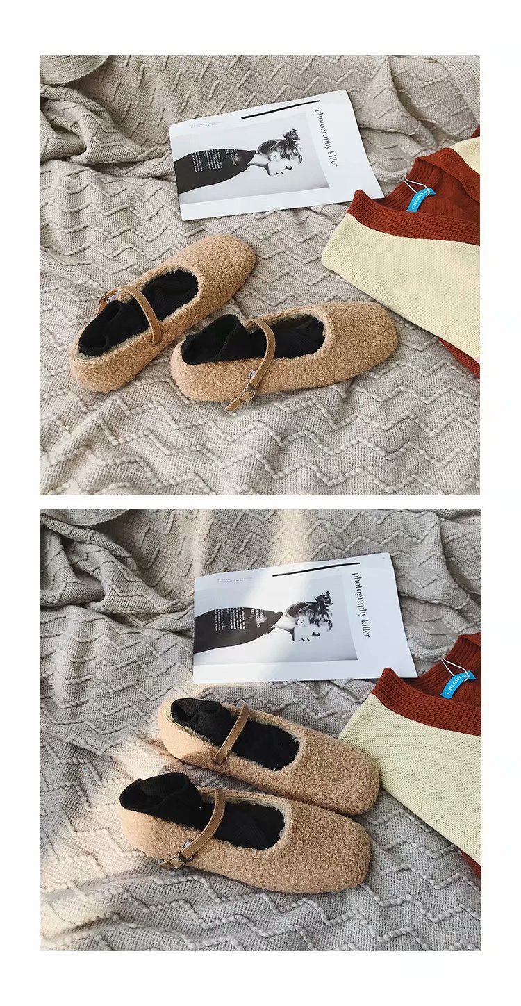 Furry Shoes Khaki Velvet