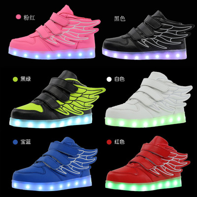USB充电LED闪灯运动鞋儿童灯鞋男女童学生童鞋高帮翅膀发光鬼步鞋|ms