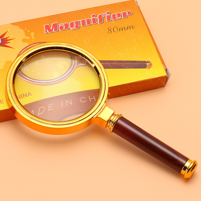 放大镜 10倍老人阅读手持 珠宝玉石鉴定90mm仿红木柄工厂批发
