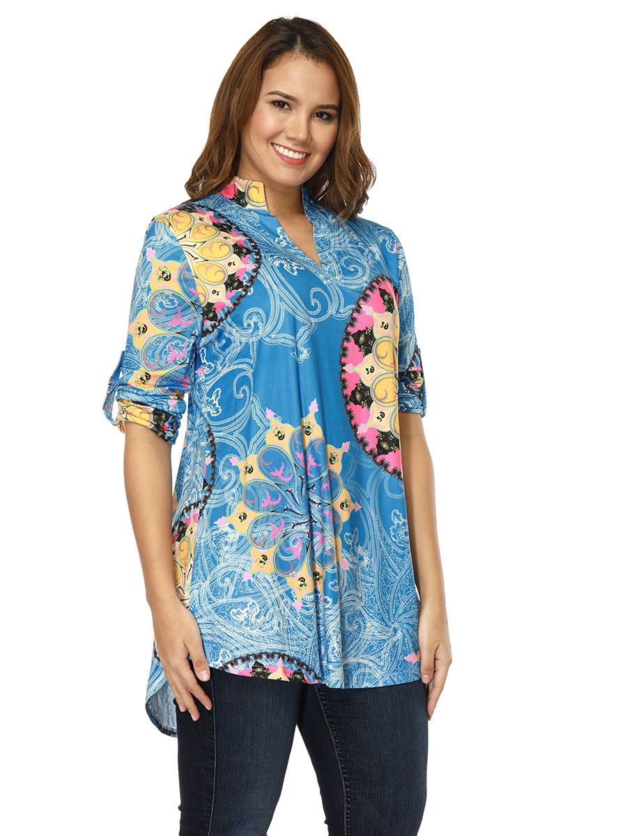 V Neck Loose Fit T Shirt Irregular Hem Fall Collection Sizes S 3XL Casual Wear Ready to Ship