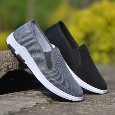 男士布鞋一脚蹬懒人鞋中老年人爸爸鞋老北京休闲布鞋轻便防滑耐磨|ru