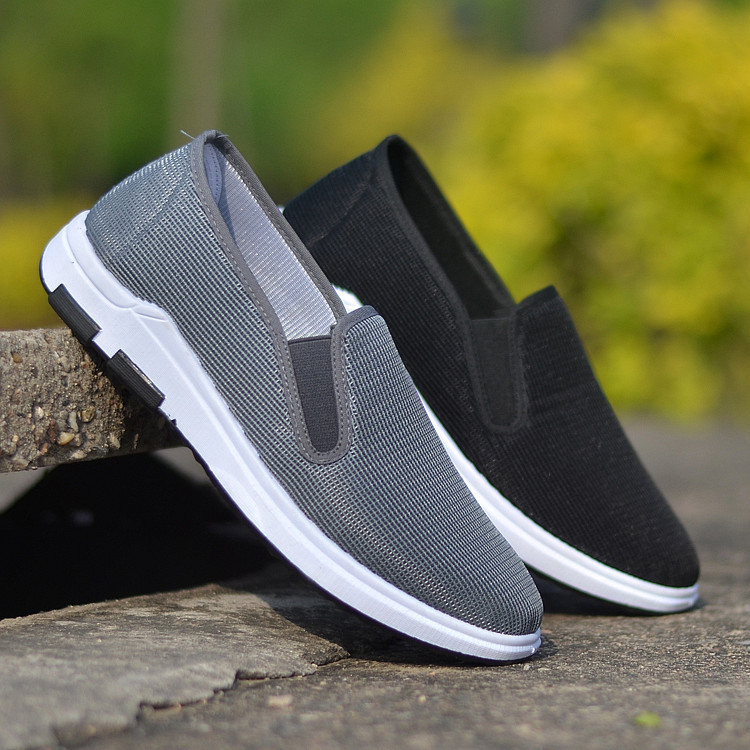 男士布鞋一脚蹬懒人鞋中老年人爸爸鞋老北京休闲布鞋轻便防滑耐磨|ru