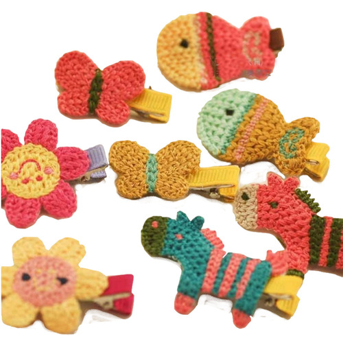 Korean jewelry wholesale cute hair accessories cartoon children's handmade hair clips braided pony fabric side clip BB clip