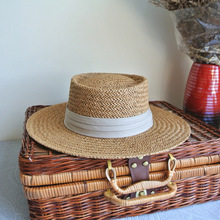 外貿出口夏天男女手工編織巴拿馬平頂禮帽遮陽度假沙灘太陽草帽