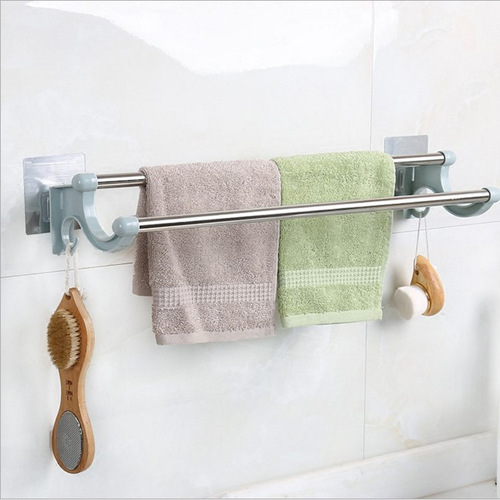 No punching stainless steel double pole towel rack hotel towel rack bathroom bathroom pendant manufacturer direct sale