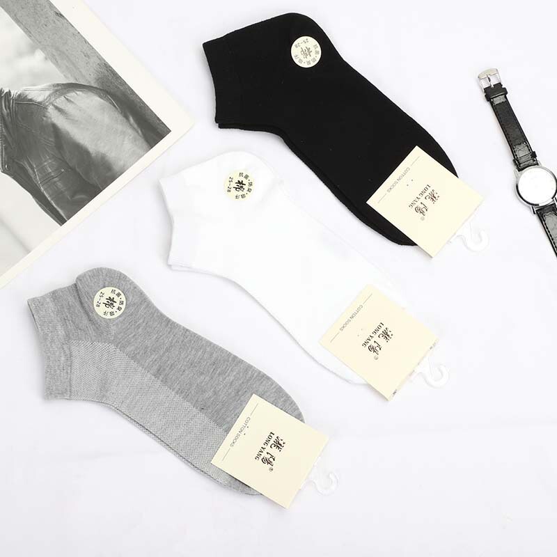 Socks men's summer black and white gray socks cotton mesh breathable sweat-absorbent leisure boat Socks manufacturers wholesale