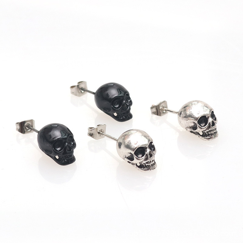 4g Weight Ear Studs Classification 1 Pair Quantity Daily Occasion 1 Pair Halloween Retro Exaggerated Punk Skull Plating Alloy Ear Studs
