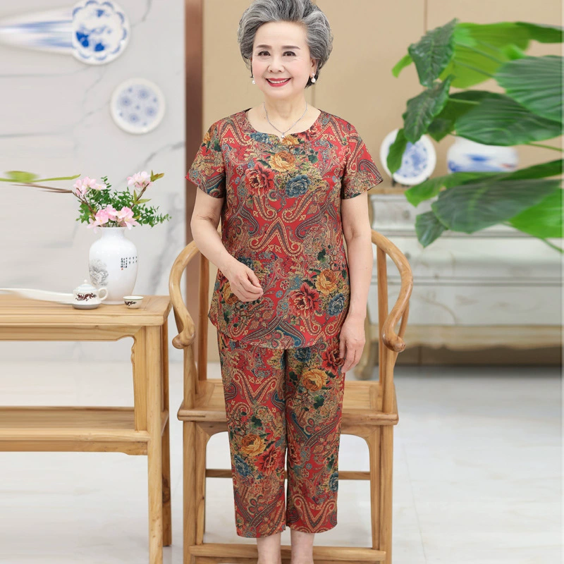 Летний Шелковый костюм для матери из пряжи Xiangyun, костюм для бабушки, 60 лет, 70 лет, женский Шелковый Тутовый костюм из двух предметов, 80