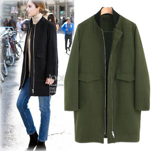 Autumn and winter new simple fit wool medium length coat Long Sleeve windbreaker