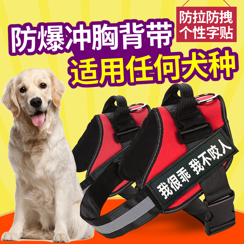 宠物防爆冲胸背带 中大型犬狗狗保护型胸背带 宠物训练遛狗胸背绳