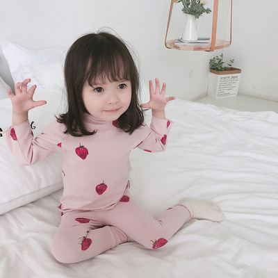 2019秋冬新款童套裝 女童棉內衣套裝 寶寶嬰童草莓家居服