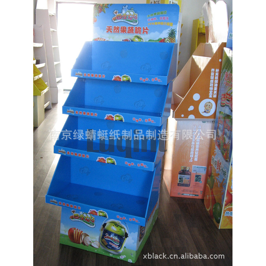 零食薯片展示架 落地式瓦楞纸货架 超市食品纸展示台