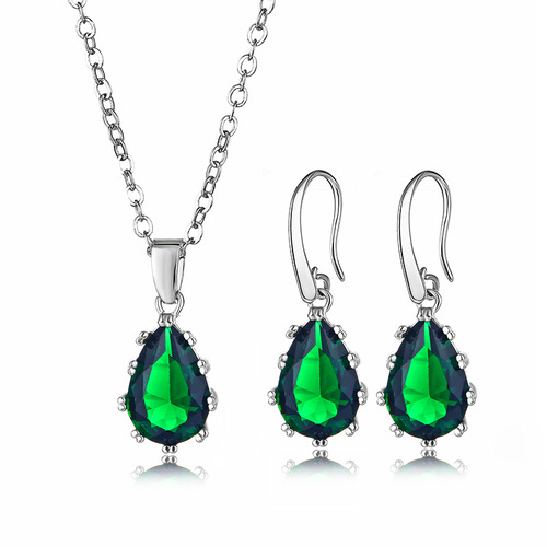 Bridal Jewelry—Waterdrop Zircon Jewelry Set: New European and American Style Necklace, Pendant, and Earring Set—Jewelry Accessories