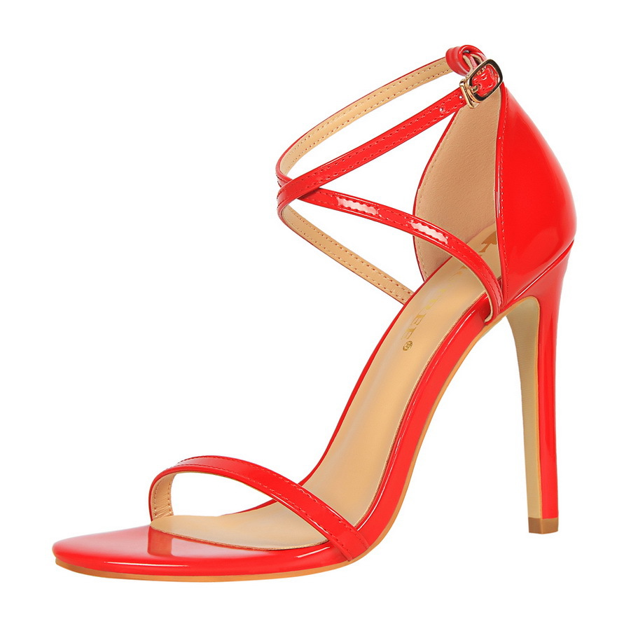 126-7 European And American Style Fashion Party Women's Shoes Ultra High Heel Stiletto Open Toe Patent Leather Cross_vogvips.com