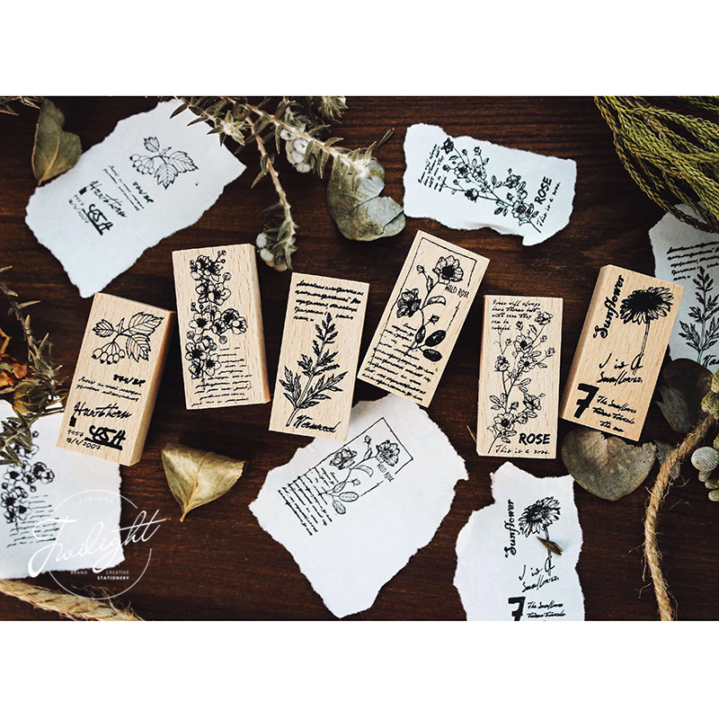 Twilight flowers and plants series woodiness seal DIY Hand account Diary decorate woodiness seal 6 election
