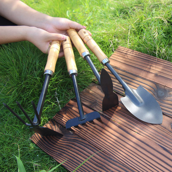 Wholesale wooden handle three-piece planting tools suit shovel hoe rake flower cultivation potted gardening garden tools