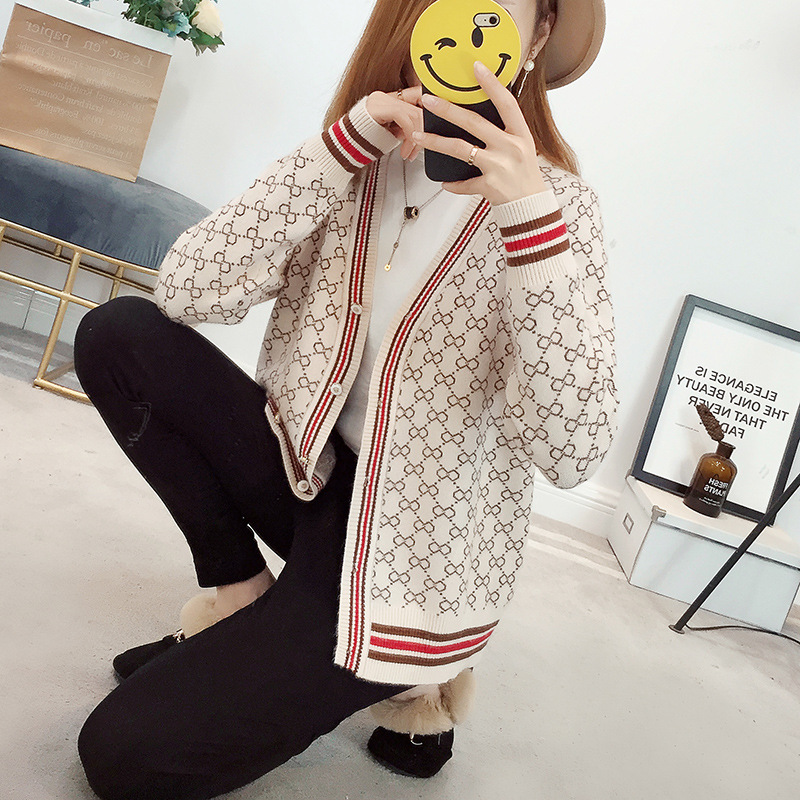 2018早春新款复古格子开衫毛衣女短款宽松韩版慵懒风针织衫外