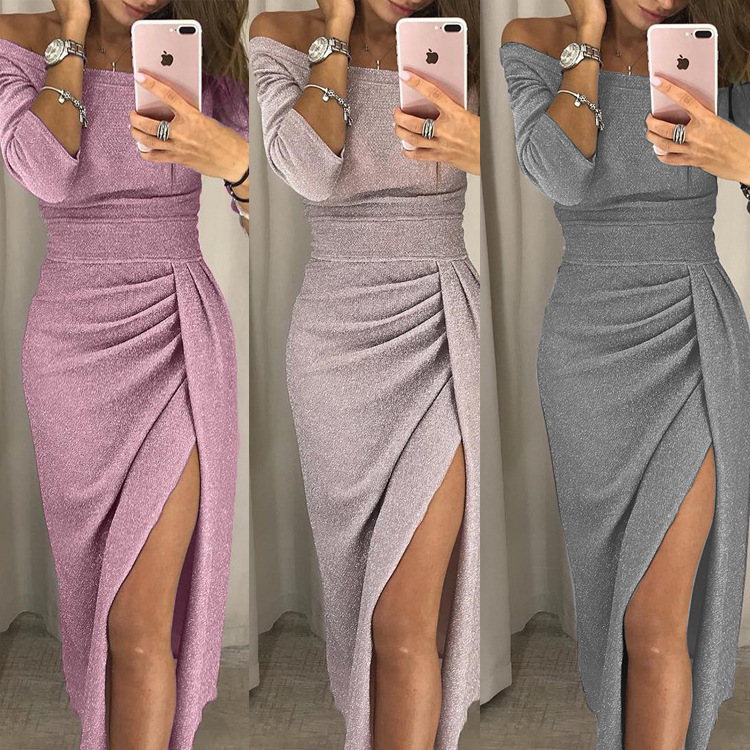 off-shoulder slit dress nihaostyles clothing wholesale NSLBS81486