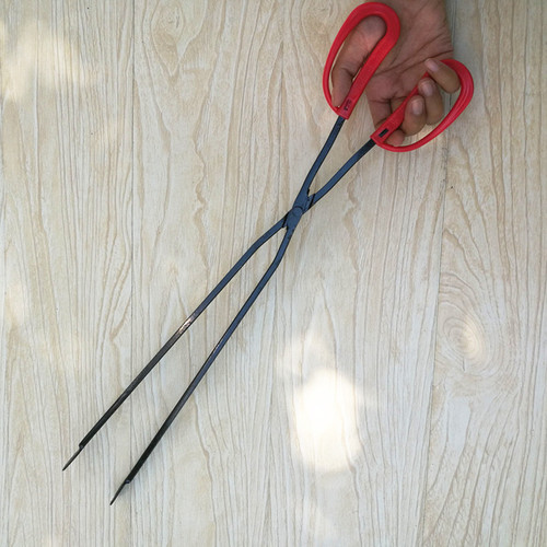 Factory direct sales thickened fire tongs garbage clamp sanitation flat head garbage tongs red plastic handle fire tongs clamp briquette tongs iron tongs
