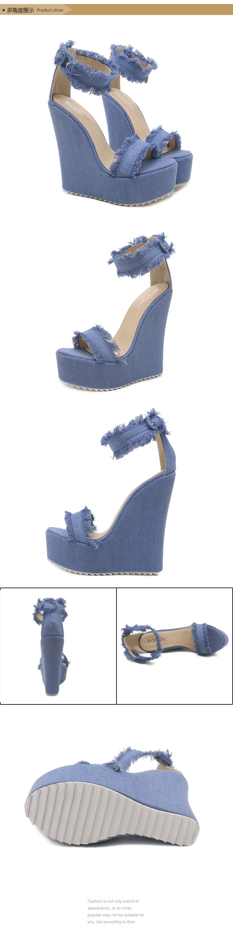 Wedge Denim Sandals Close Up