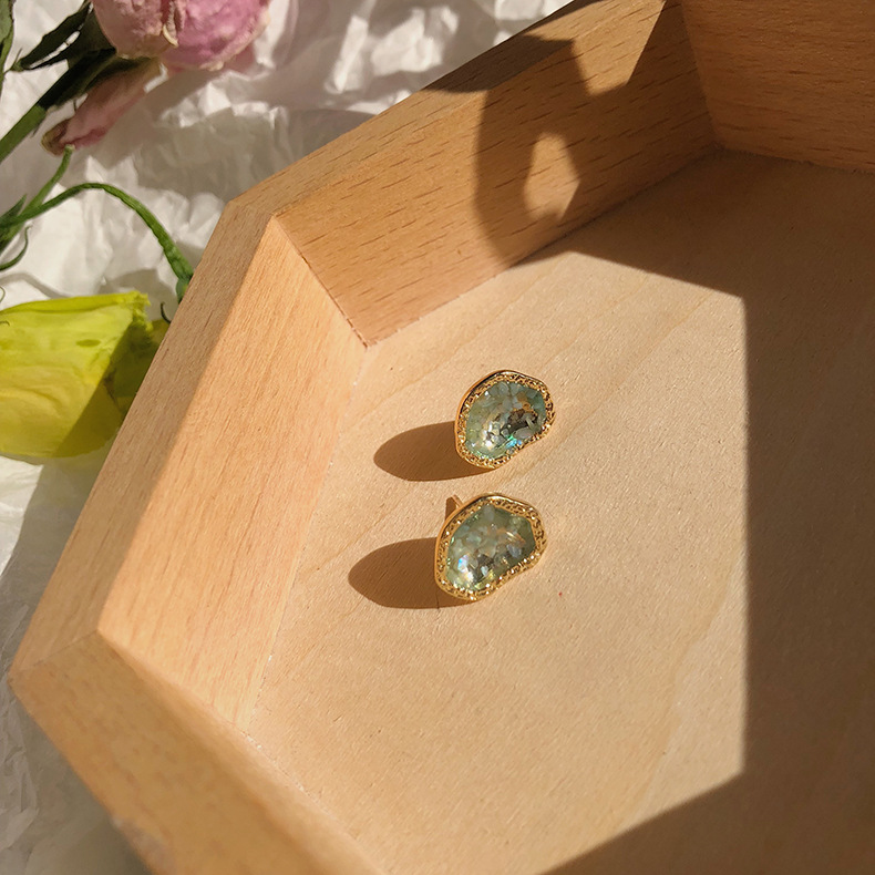 s925銀針 韓國東大門複古湖泊貝殼耳釘 異性名媛清新耳墜耳環 331