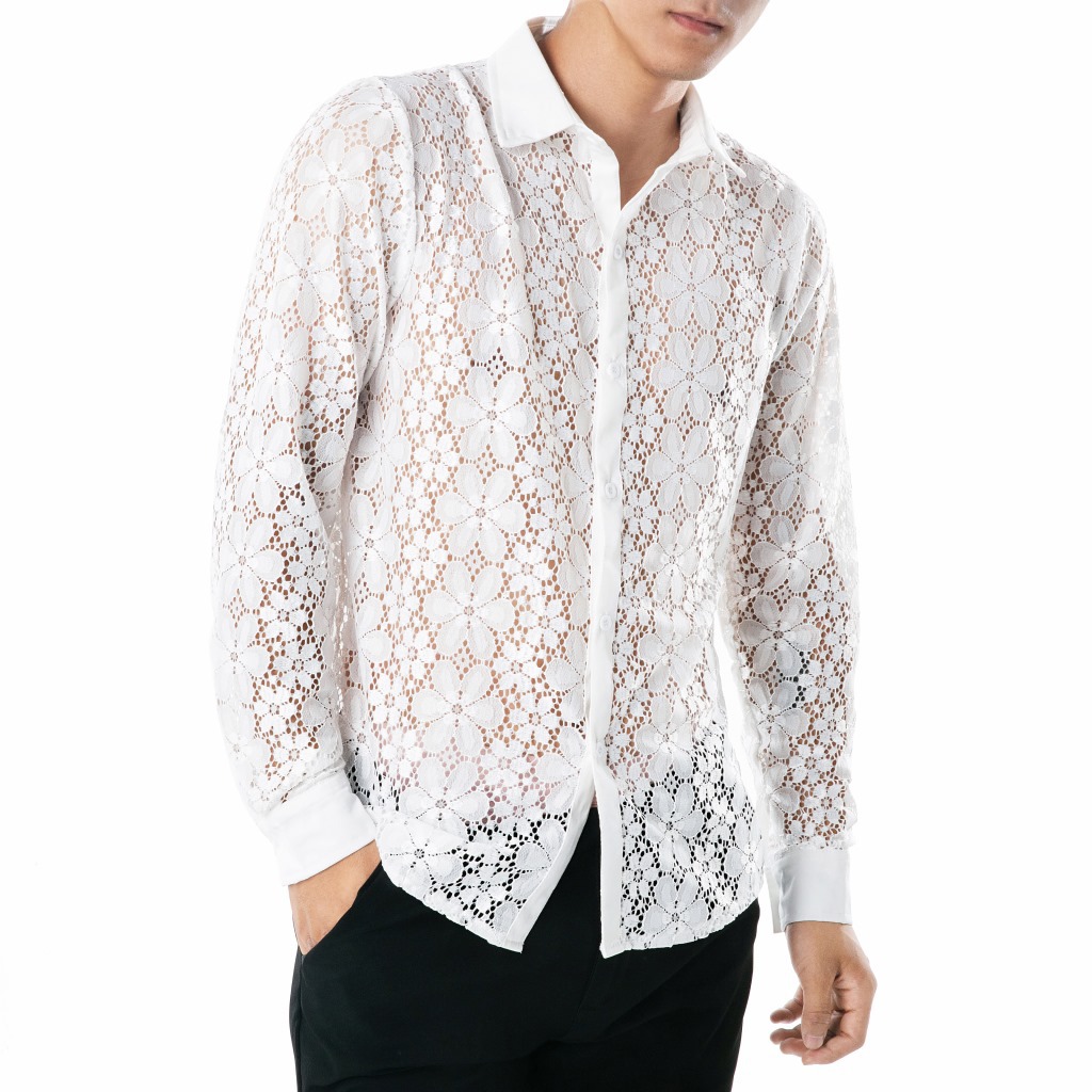 Buy Dropship Products Of Brand Men White Lace Shirt Casual Strange
