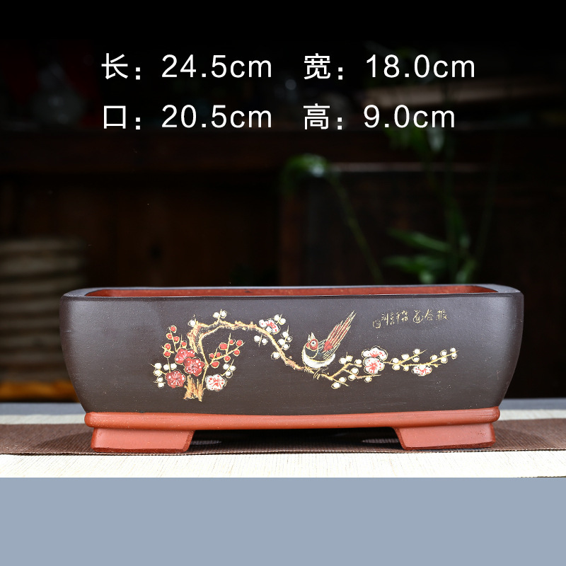 Yixing Purple Clay Flower Pot, Antique-Style Rough Pottery, Dot-Painted Rectangular Planter, Balcony Indoor Rockery Landscaping, Handmade Flower Pot Yixing Purple Clay Flower Pot, Antique-Style Rough Pottery, Dot-Painted Rectangular Planter, Balcony Indoor Rockery Landscaping, Handmade Flower Pot
