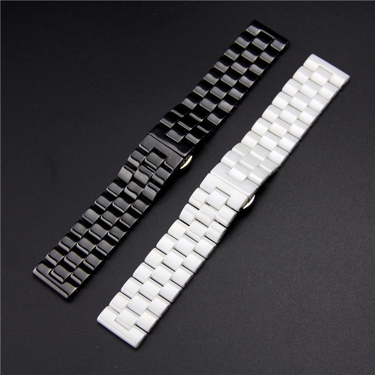 適用于三星蘋果applewatch手表20/22mm黑白色陶瓷三株珠表帶表鏈