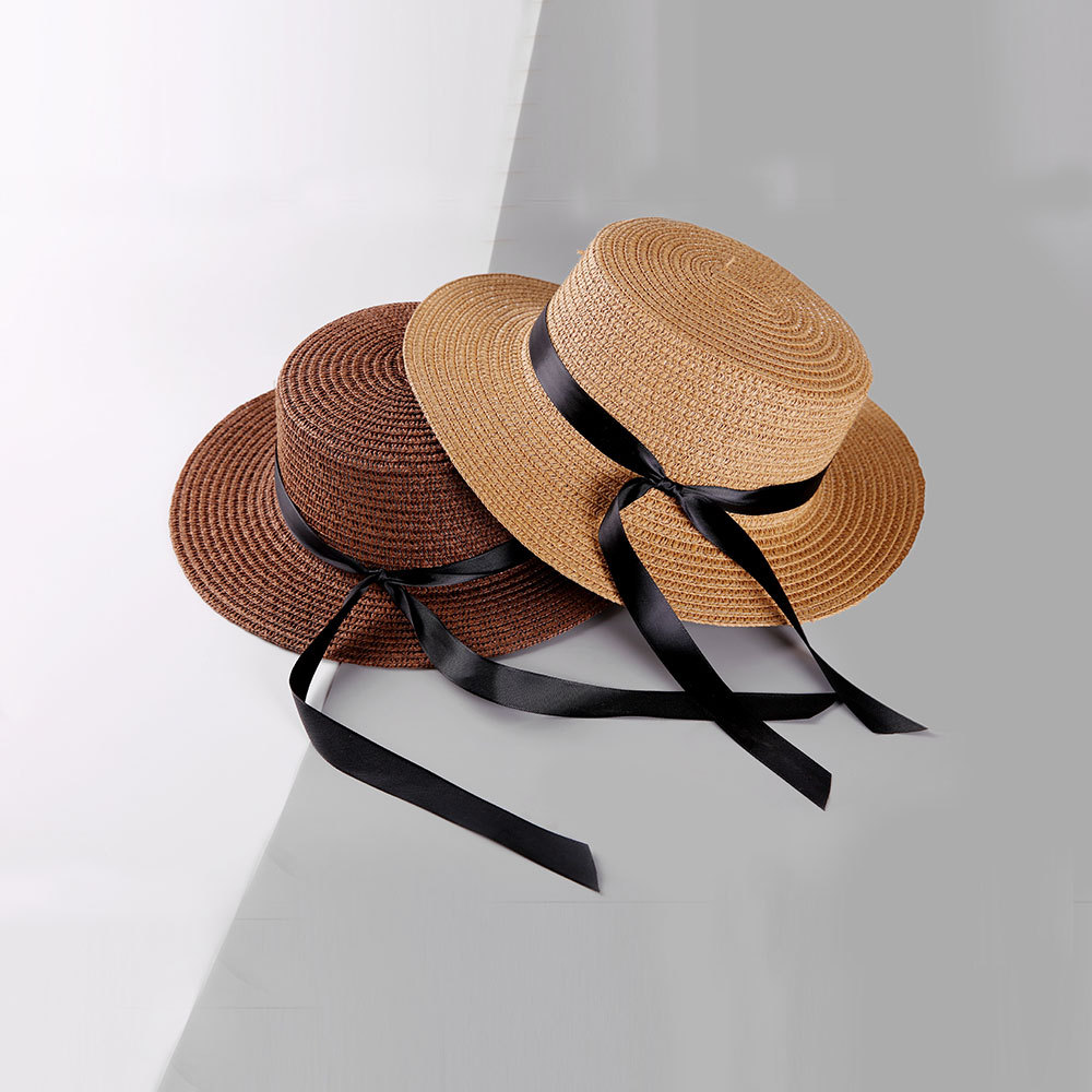245g Weight Anniversary, Business, Wedding, Birthday Occasion Solid Color Pattern Unisex Gender Basic Style White Color Knotted Ribbon Outdoor Sunscreen Straw Hat 无