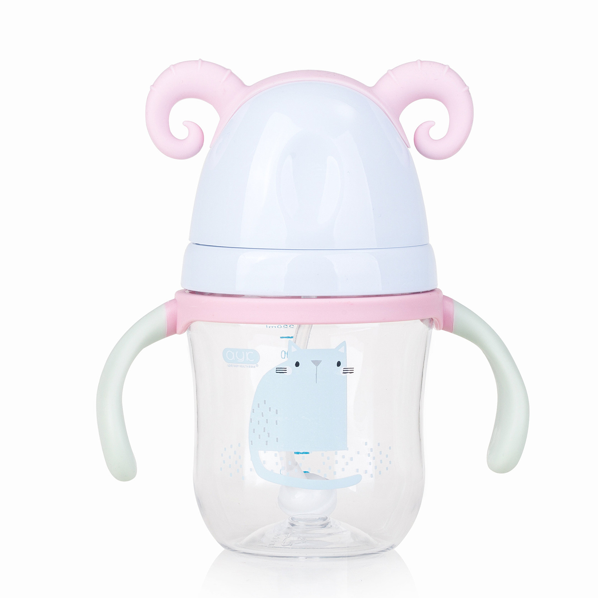 Botella de alimentación Tritan de boca ancha Linda cabeza de oveja suministros de alimentación para bebés bebé anti-cuenta gas botella de alimentación de boca súper ancha 220ml