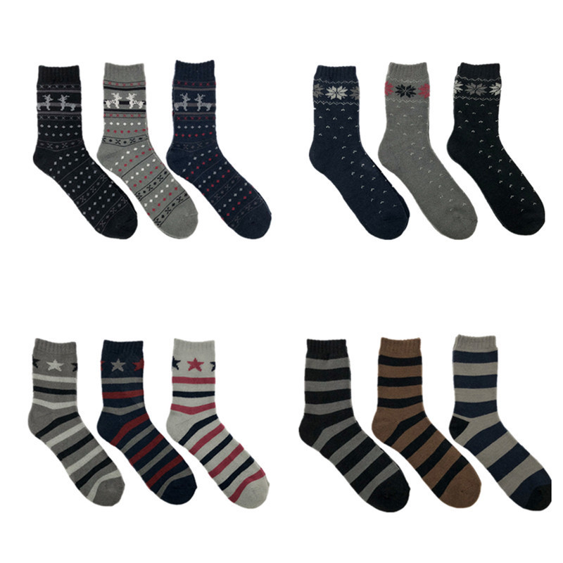 Autumn and winter Japanese wool mixed wool nitrile double men's socks mid-length thick floor socks warm wool socks Terry men's socks