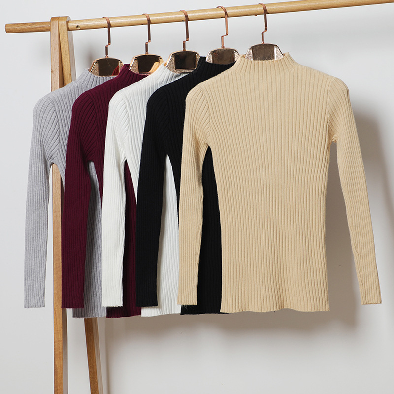 新款韩版半高领毛衣女短款冬装修身针织衫秋冬长袖套头针织打底衫