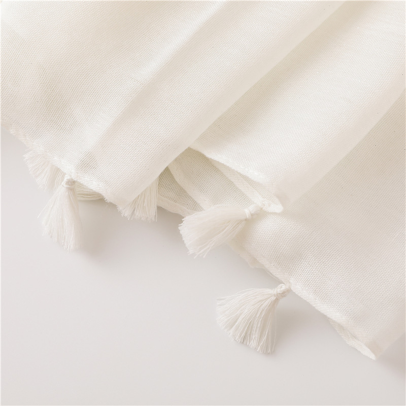 Solid Color Nude Powder Shiny Tassel Cotton Linen Scarf Shawl Long Scarf Silk Sunscreen Shawl display picture 2