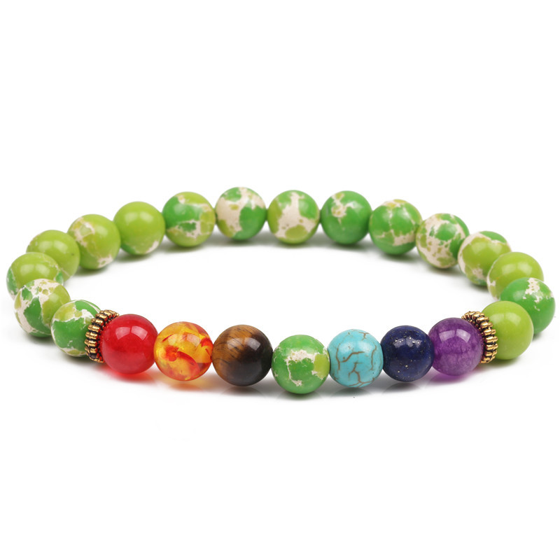 Natural Colorful Chakra Emperor Stone Beaded Bracelet Seven Chakras Yoga Energy Beads Bracelet display picture 2