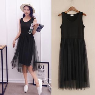 2023夏裝新款紗網吊帶連衣裙 女士甜美蓬蓬打底裙長款背心裙子