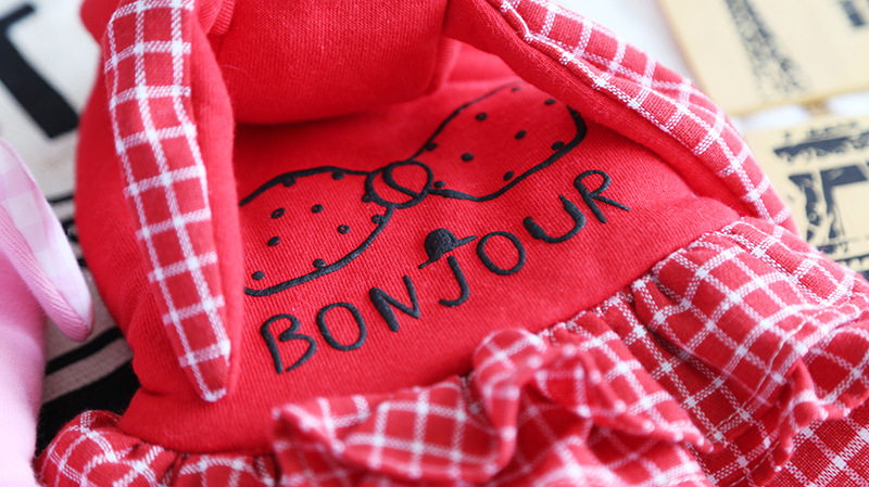 格子兔蝴蝶结绒衣