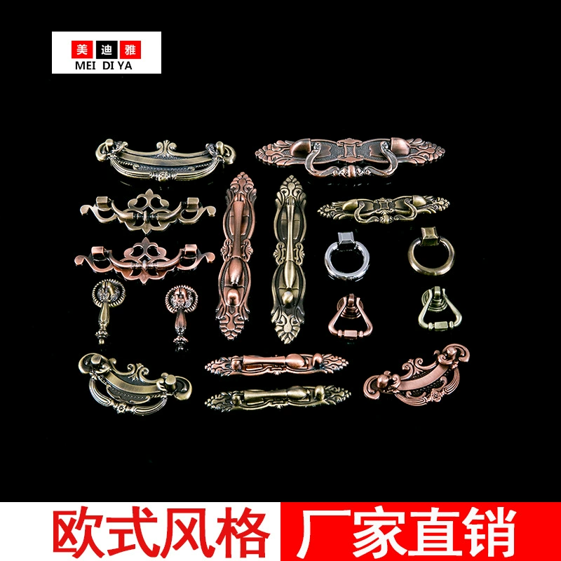 Красная бронзовая дверная ручка для ящика шкафа в европейском стиле Китайская подвесная дверная ручка для шкафа Античная ручка с одним отверстием и выдвижным кольцом